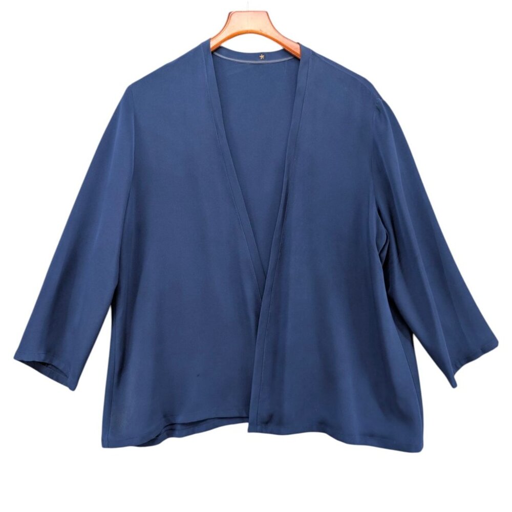RTW Charleston Open Front Blouse Womens Blue Long Sleeve Flowy Size XXL
